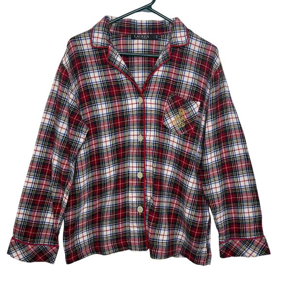 Lauren Ralph Lauren sleep shirt pajama top white red green plaid women's large - Picture 1 of 16